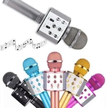 Imagem de KIT 2 Microfones de karaokê Bluetooth sem fio, máquina de karaokê recarregável para crianças Premium Resistente Melhor Presentes Reporter Youtuber Muda Voz (DOURADO)