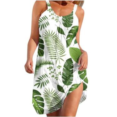 Imagem de Vestidos de sol para mulheres, casual, gola redonda, sem mangas, vestido curto com estampa tropical, lindos vestidos soltos, 14#Vestidos de verão verdes para mulheres 2024, P