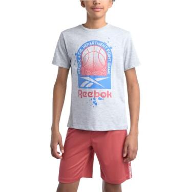 Imagem de Reebok Conjunto de shorts ativos para meninos - camiseta de manga curta e shorts de ginástica - conjunto casual de verão para meninos (8-12), Cinza-claro mesclado, 8