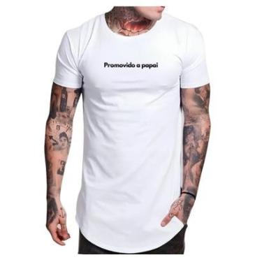 Imagem de Camiseta Longline Frase Promovido a papai Mamãe Criativa-Unissex
