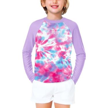 Imagem de Remimi Camiseta de natação Rash Guard para meninos com proteção solar FPS 50 para meninas 3 a 12 anos, Tie Dye roxo claro, 5-6 Anos