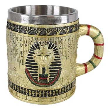 Imagem de Ebros Tema Egípcio Antigo Máscara Dourada do Rei Tut Faraó do Egito Dinastia Cerveja Caneca Caneca Caneca de Café Deuses do Egito Histórico Educacional Sala de Aula Escritório Acento de Mesa