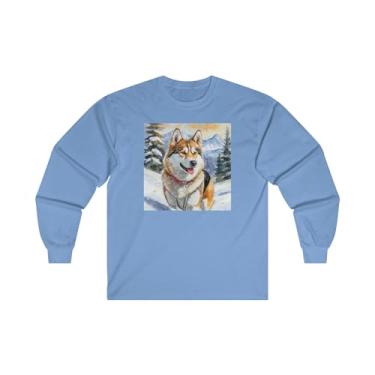 Imagem de Chinook 'Sled Dog' Camiseta clássica de algodão de manga comprida, Carolina Blue, XXG