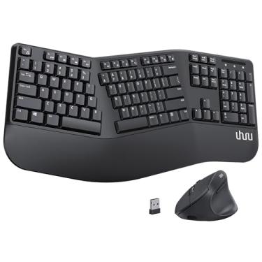 Imagem de Teclado e mouse sem fio ergonômicos - Teclado dividido com apoio de palma ajustável para digitação natural e redução de tensão, combo de mouse de teclado de mesa confortável compatível com Windows/Mac/Android - Preto