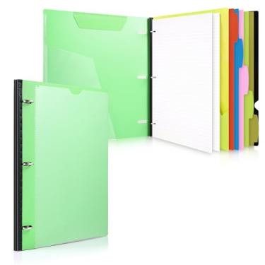 Imagem de WOT I Caderno de fichário telescópico tudo-em-um, caderno recarregável com espinha de entulho compressível + capa frontal personalizada + bolso traseiro de catálogo + 5 divisórias de assuntos + pasta de bolso móvel + gráfico + papel pautado universitário, verde