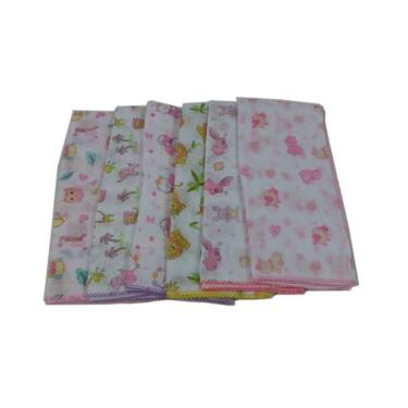 Imagem de Kit 20 fralda de pano estampada menina 70x70cm com crochê