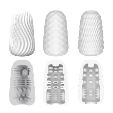 Imagem de Conjunto de ovo masturbador | Stroker de bolso para prazer portátil, com vagina texturizada realista 3d, ultra macio, elástico, masturbadores masculinos, kit de copo para homens (3pcs-branco)
