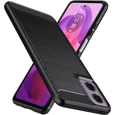 Imagem de Capa Capinha Anti Impacto Para Motorola Moto G24 Case Com Desenho Fibra De Carbono Shock Queda (Preta)