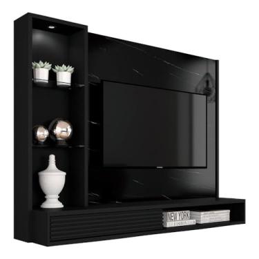 Imagem de Painel Suspenso Georgia 1,80 Para Tv 50" Car.pre/pr- Móveis Arapongas Carrara Preto/preto Fosco