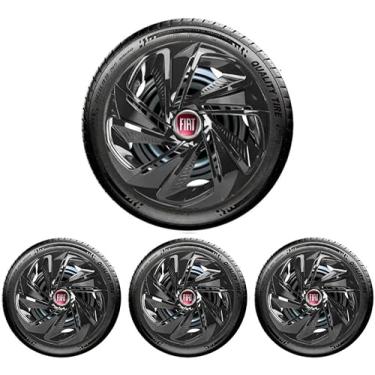 Imagem de Jogo 4 Calotas Esportiva Nitro Preto Brilhante Aro 14 FIA Novo Uno Vivace Way Argo Cronos Palio Siena Strada Mobi Punto Linea Grand Siena Idea