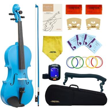 Imagem de Crafteem Violino 4/4 tamanho completo violino azul colorido premium para iniciantes adultos crianças com fita de dedo de 5 cores - violino iniciante feito à mão (azul, 4/4 completo)