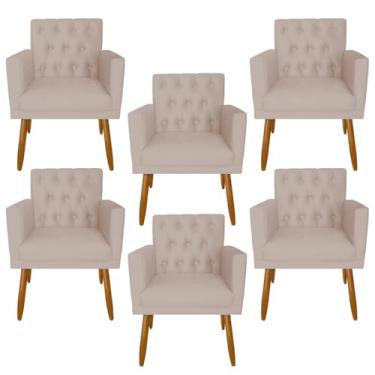 Imagem de Kit 6 Poltronas Capitone Decorativa para Sala de Estar Recepção Sala de Espera estofada pés palito madeira MOBLAN Decor (Bege)