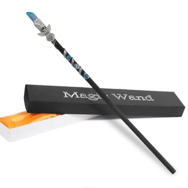 Imagem de Bubbmi Crystal Witch Magic Wand，Gemstone Wizard Halloween Christmas Party Cosplay Accessories Sorcerer Collection Witchcraft Props with Gift Box (Blue1)