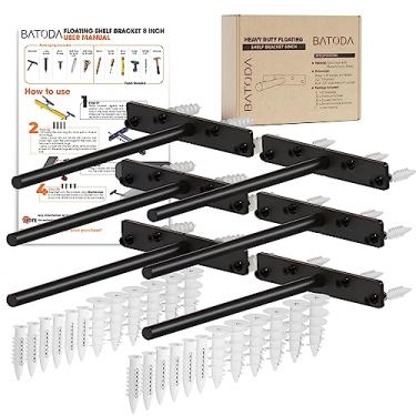 Imagem de BATODA – Suporte de prateleira flutuante resistente de 20 cm (4 peças) – Suporte de prateleira cega de aço sólido – suportes ocultos para prateleiras flutuantes de madeira – parafusos e plugues de parede incluídos (tamanho grande), 6pcs