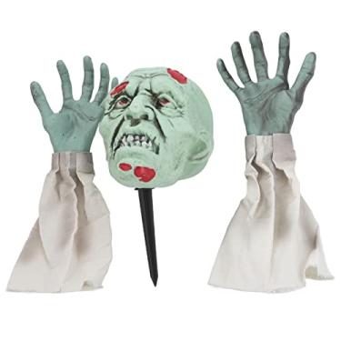 Imagem de Conjunto de estacas de braço de rosto zumbi, decorações de Halloween vívidas realistas estacas de zumbi verde adereços assustadores de Halloween