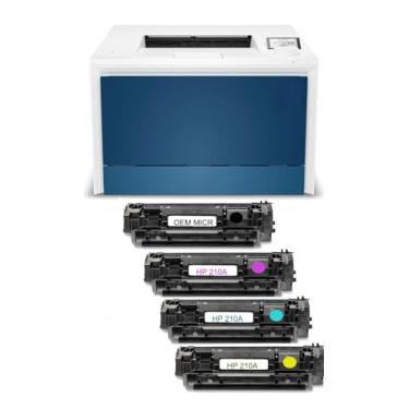 Imagem de Conjunto de impressora de verificação colorida Laserjet 4201DN com 1 cartucho preto modificado OEM RT W2100A MICR, conjunto de toner ciano, magenta e amarelo 210A para impressão de cheques de pequenas