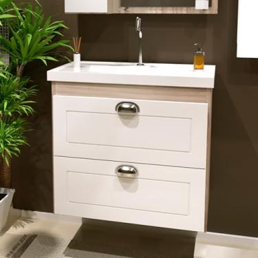 Imagem de Gabinete Toucador Para Banheiro Veneza Com Cuba 58cm Maple/Branco Retrô