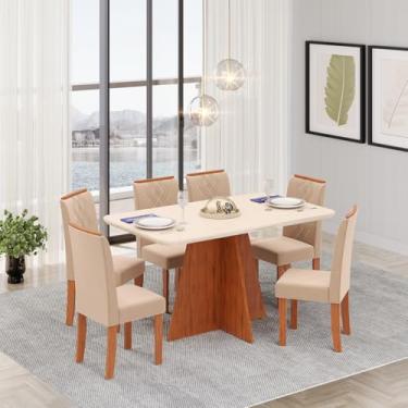 Imagem de Conjunto Sala de Jantar 6 Cadeiras Tampo de Vidro Dj Móveis Siena Freijó Ayla Veludo Creme