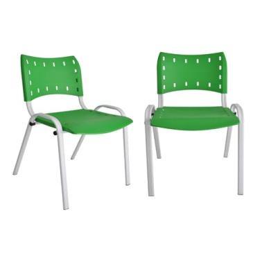 Imagem de Ecom Home - Kit Conjunto 2 Cadeiras ISO Empilháveis Verde Base Branca para Escritórios Igrejas Bares Sorveterias e Restaurantes