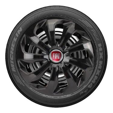 Imagem de Jogo 4 Calotas Velox Aro 14 Preta Fiat Palio Uno Strada Argo - Elitte 