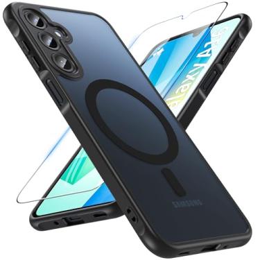 Imagem de OWKEY Capa para celular Galaxy A16 5G, capa magnética para Samsung Galaxy A16 5G com protetor de tela de vidro temperado, [militar à prova de choque] Capa traseira translúcida fina para