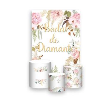Imagem de Painel De Festa Vertical 1,50 x 2,20 + Trio De Capas Cilindro - Flores