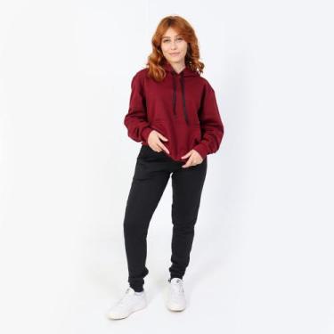 Imagem de Blusa De Frio Lisa Feminino Com Capuz Moletom Canguru Barato - Gb, Bor