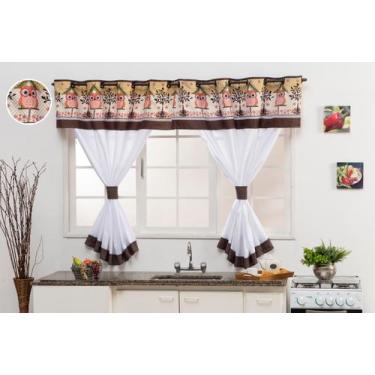 Imagem de Cortina De Cozinha 4,00x1,40 Com Bando Gourmet Várias Cores Varão Simp