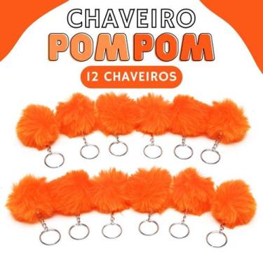 Imagem de Chaveiro Pompom Pelúcia Laranja Neon - 50Mm Kit C/12 Unidades - Nybc
