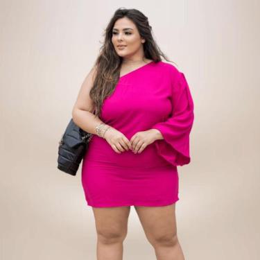 Imagem de Vestido Plus Size Curto Preto Casual Mula Manca Festa Soltinho Ajustáv