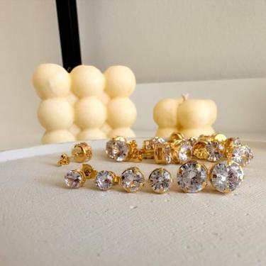 Imagem de Trio de brincos de zircônia banhado em ouro 18k - Casllu Semijoias
