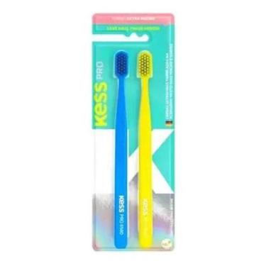 Imagem de Escova Dental Kess Pro 6580 Extra Macia C/ 2, Azul, Amarelo