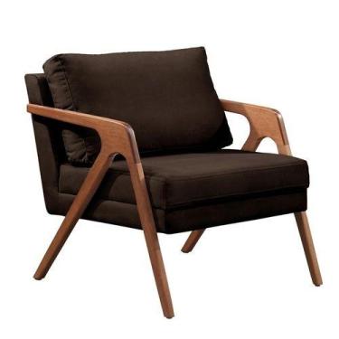 Imagem de Poltrona Mona Luxo Marrom Base Madeira Macia - Bella Decorao