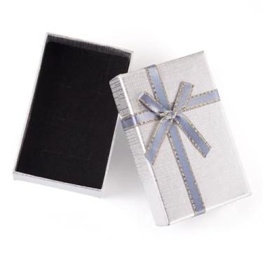 Imagem de Sparkeads 12 caixas de papel para joias, caixas retangulares de papelão prateadas com laço de fita para aniversário, casamento, brincos, anéis, colar, pulseiras, embalagem de 8 x 5 cm