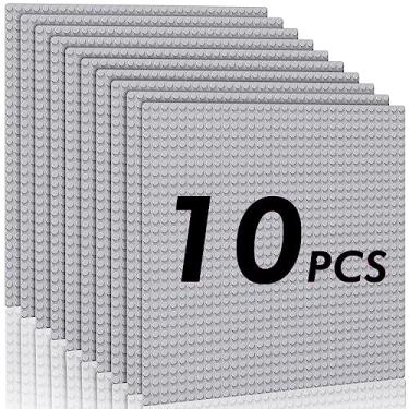 Imagem de Pokiiulk Classic Baseplates Building Plates-Pack of 10 Large 10" x 10" Building Bricks Compatible with All Major Brands,Grey