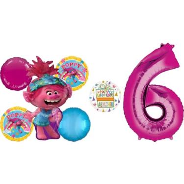 Imagem de Poppy World Tour 6th Birthday Party Supplies Trolls 7pc Balloon Bouquet Decorations