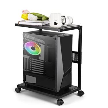 Imagem de Liitrton Suporte para CPU de 2 camadas com rodas de travamento para escritório e casa - ferro - preto