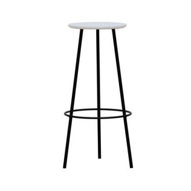 Imagem de Banco Alto Tripé Metal Assento Madeira - Decorise, Preto/Branco