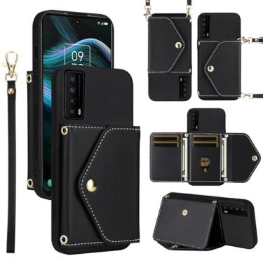 Imagem de Dswteny Capa carteira para TCL Stylus 5G 2022 com cordão de pulso alça de ombro bolsa flip, suporte de cartão de crédito de couro PU acessórios capa de celular para TLC Stylo G5 6.81 T779W feminino