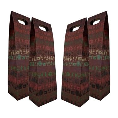 Imagem de Kit 4 Sacolas Garrafa Vinho Champagne Reforçada Kraft 220g/m Bordô