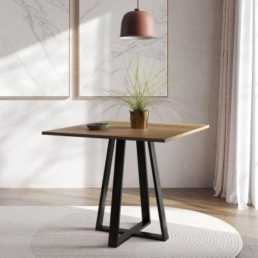 Imagem de Mesa De Jantar Mônaco 90cm Imbuia Base Preta Marrom