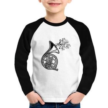 Imagem de Camiseta Raglan Infantil Trompa Notas Musicais Manga Longa - Foca na M