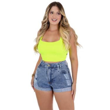 Imagem de Short Jeans Feminino Cintura Alto Destroyed Barra Dobrada - Fortaleza 