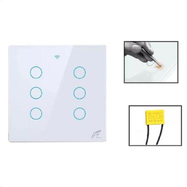 Imagem de Interruptor Inteligente 6 Botões 4x4 WiFi Touch - Jwcom Smart, Branco