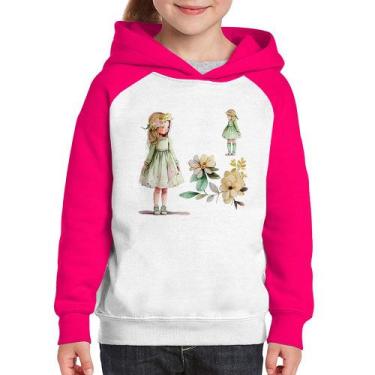 Imagem de Moletom Infantil Meninas e Flores - Foca na Moda, Branco, Rosa, 4