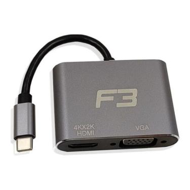 Imagem de Cabo Adaptador 2 Em 1 Usb-c 3.1 Type-c Para Hdmi 4k E Vga Jc-