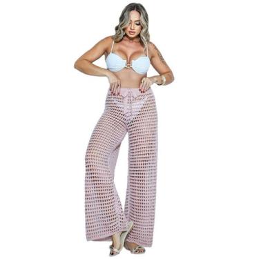 Imagem de Calça Saida De Praia Tricot Crochê Cintura Alta Verão Flare - EUC STOR