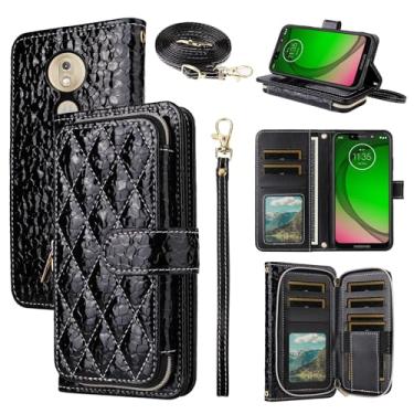 Imagem de Furiet Argyle Capa carteira para Moto G7 Play/MotoG7 Optimo XT1952DL/Tmobile Revvlry com cordão bolsa de couro PU luxuosa com zíper capa de telefone à prova de choque para Motorola MotoG7Play Moto7 G