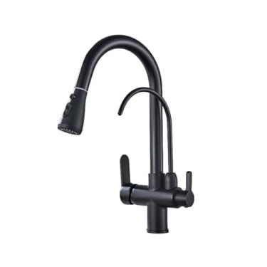 Imagem de Torneira de cozinha cromada purificada, montada no deck, filtro de água pura, pia, rotação de 360 graus, torneira misturadora de água quente e fria, preto fosco
