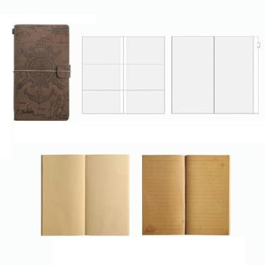 Imagem de Caderno de viagem retrô, papel kraft de folhas soltas, diário minimalista de notas de estudante - HH-01-planejador-cor café